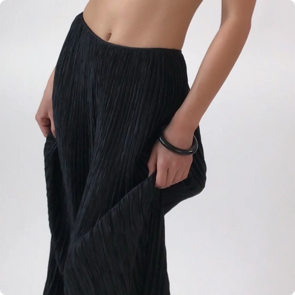 Vintage MARY MCFADDEN Black Plissé Palazzo Pants — Esmes Drawer Too